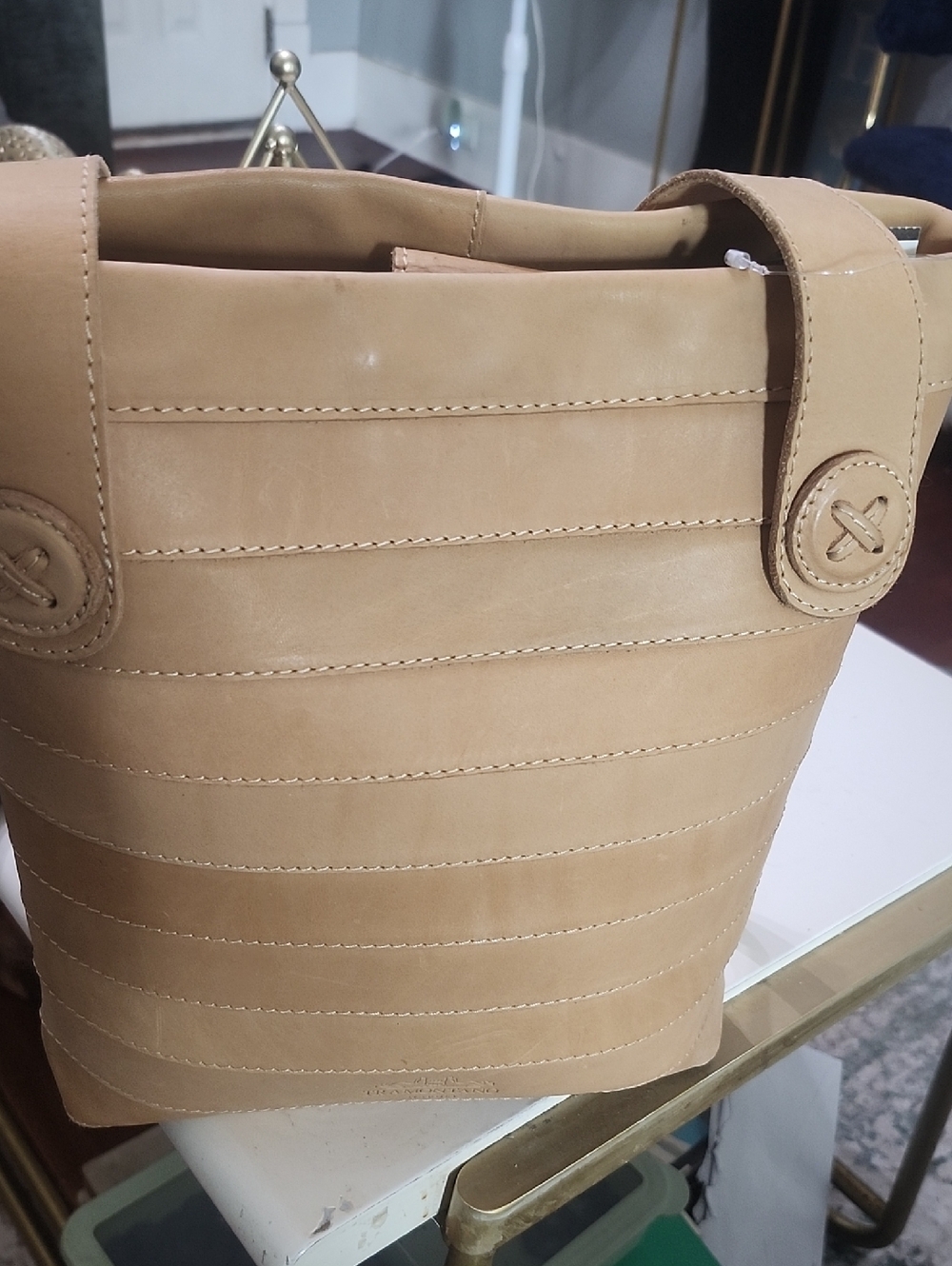 Tramontano Napoli Leather Beige Pleat Tote Bag Neutral Nubuck Leather Italy